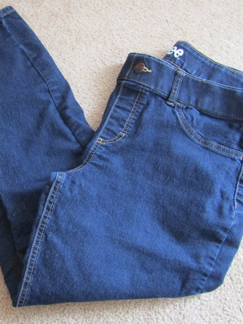 Lee Dark Wash Pull On Faux Front Skinny Leg Jean Size Large
